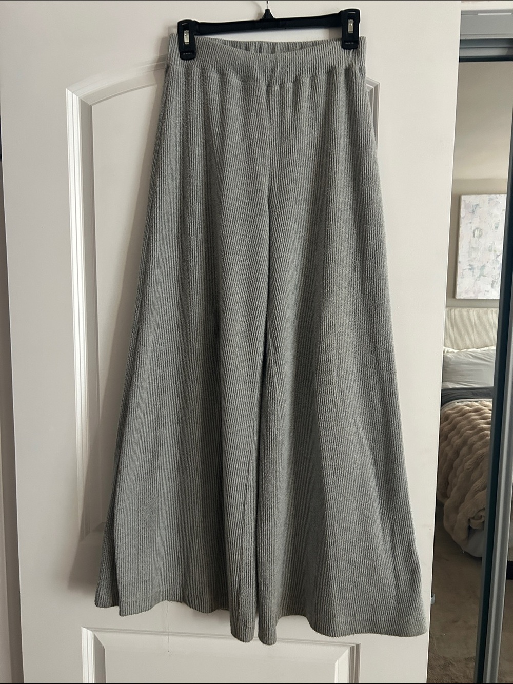 L'AGENCE Heather Gray Wide-Leg Rib Knit Pull-on Lounge Pants small